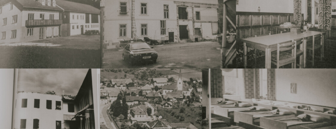 Alte Aufnahmen der sozialpädagogischen Einrichtung, Haus Antonius in Treffen, zeigen das Gebäude über die Jahre.